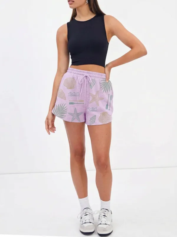Women's Marina Beach Vacation Seashell Starfish Printed Shorts