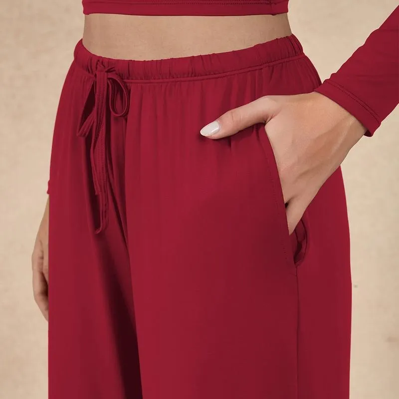 Women's two-piece tracksuit set, long-sleeved crop top and wide-leg pants