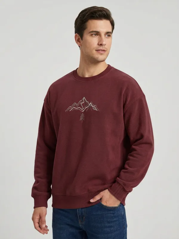 Men's Charcoal Outdoor Mountain Tree Fleece Sweatshirt