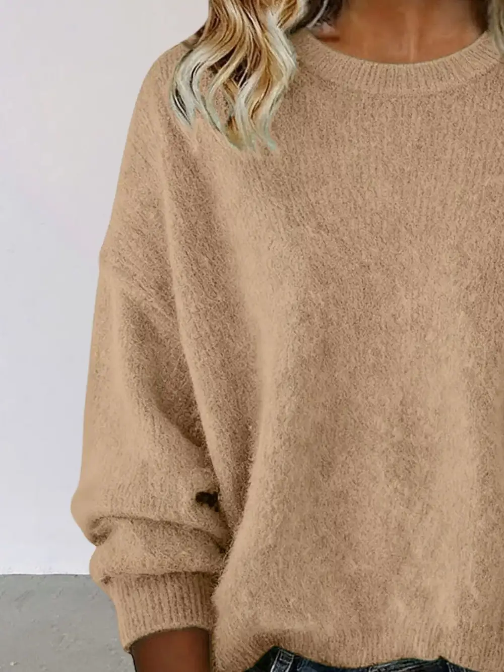 Full Size Round Neck Dropped Shoulder Sweater Plus Size