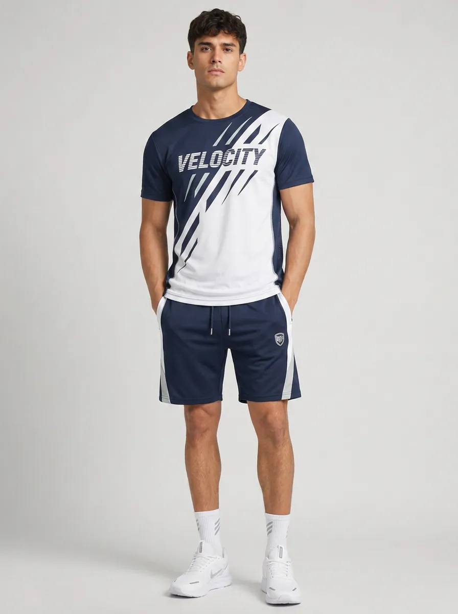 Men's Sports Velocity Graphic Printed T-shirt and Shorts Set