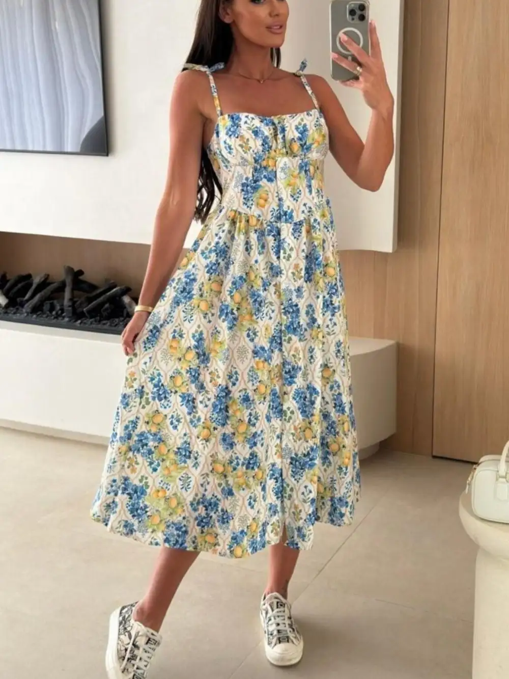 Drape Striped Midi Dress