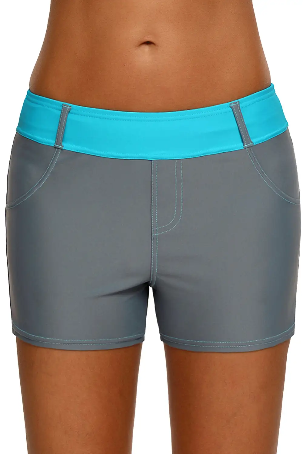 Swimwear Coral Waistband Faux Denim Sports Shorts