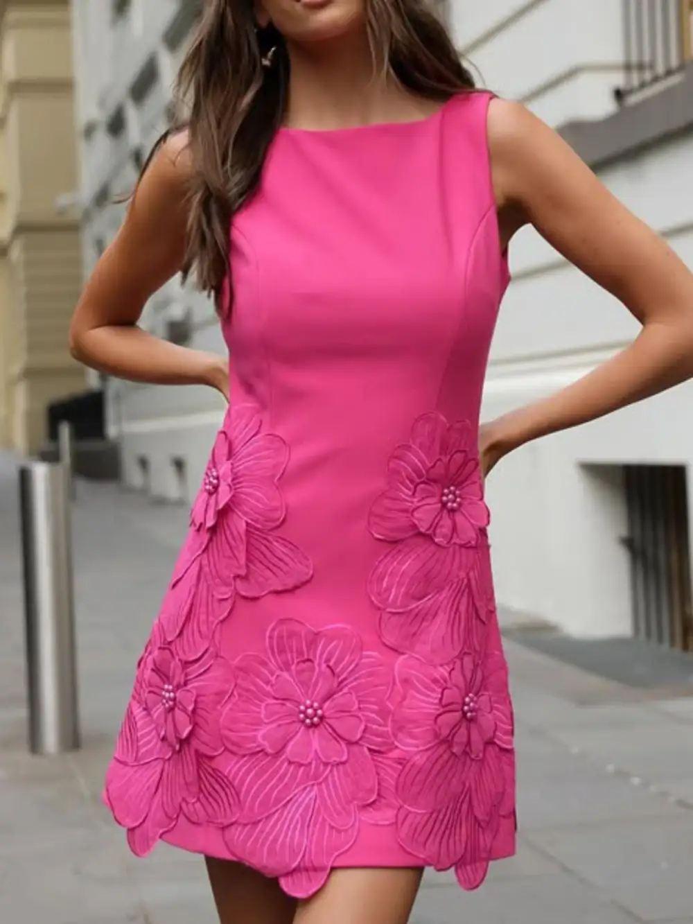 Floral Round Neck Sleeveless Dress Casual