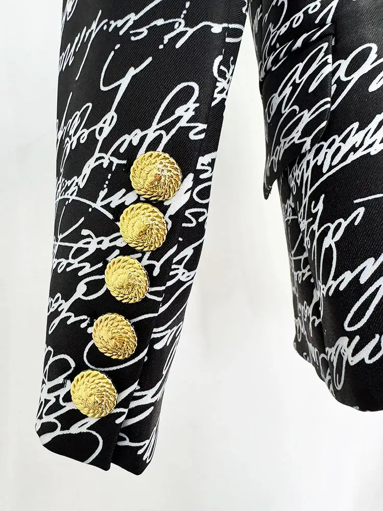 Letter Print Double Breasted Blazer