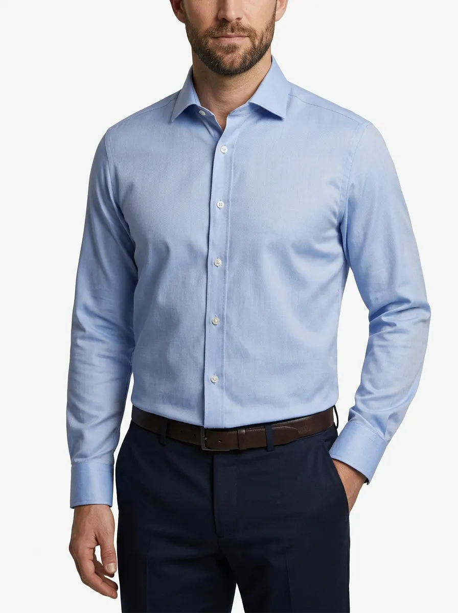 Men's Business Professional Light Blue Solid Long Sleeve Dress Shirt