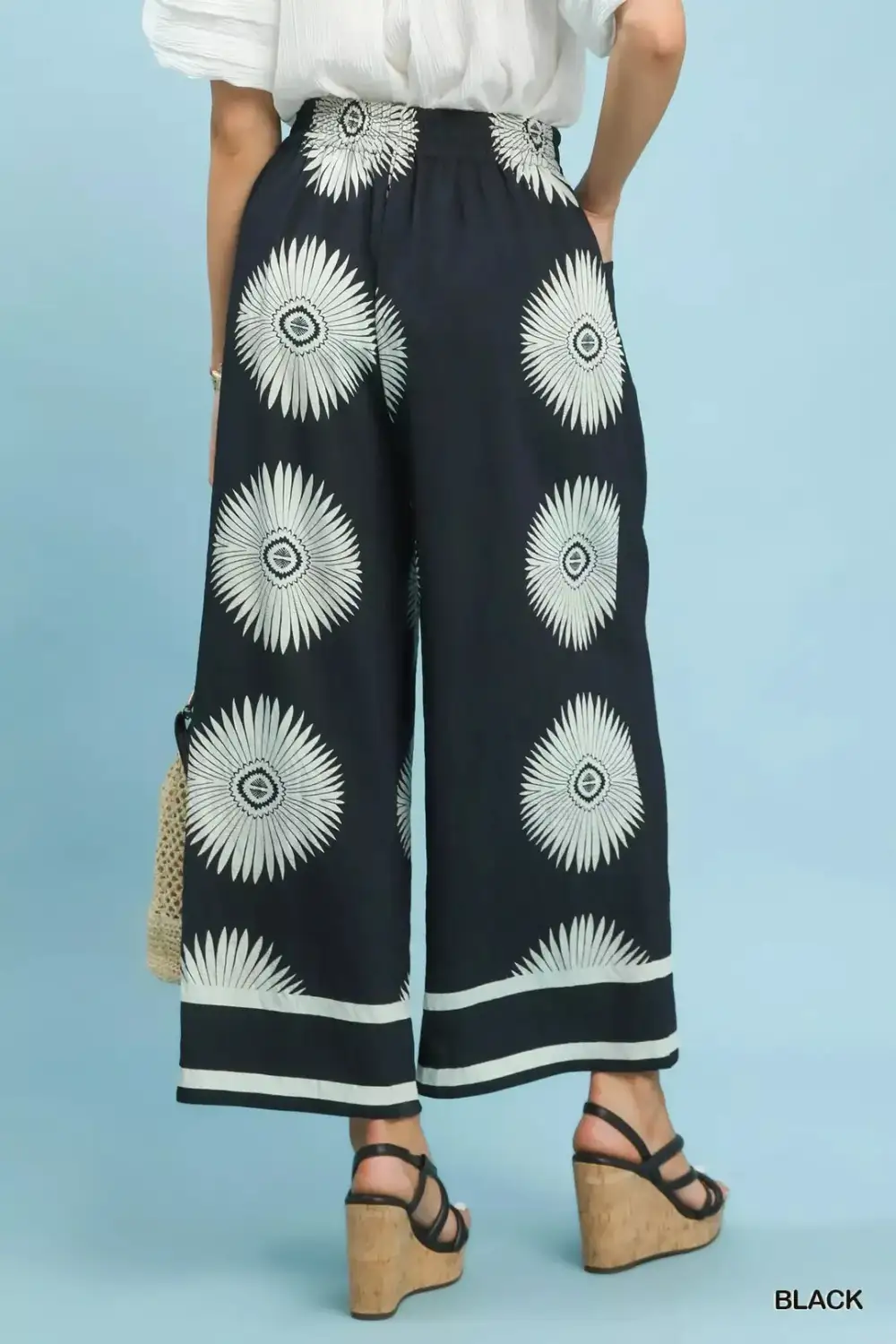 Abstract Border Print Wide Leg Pants