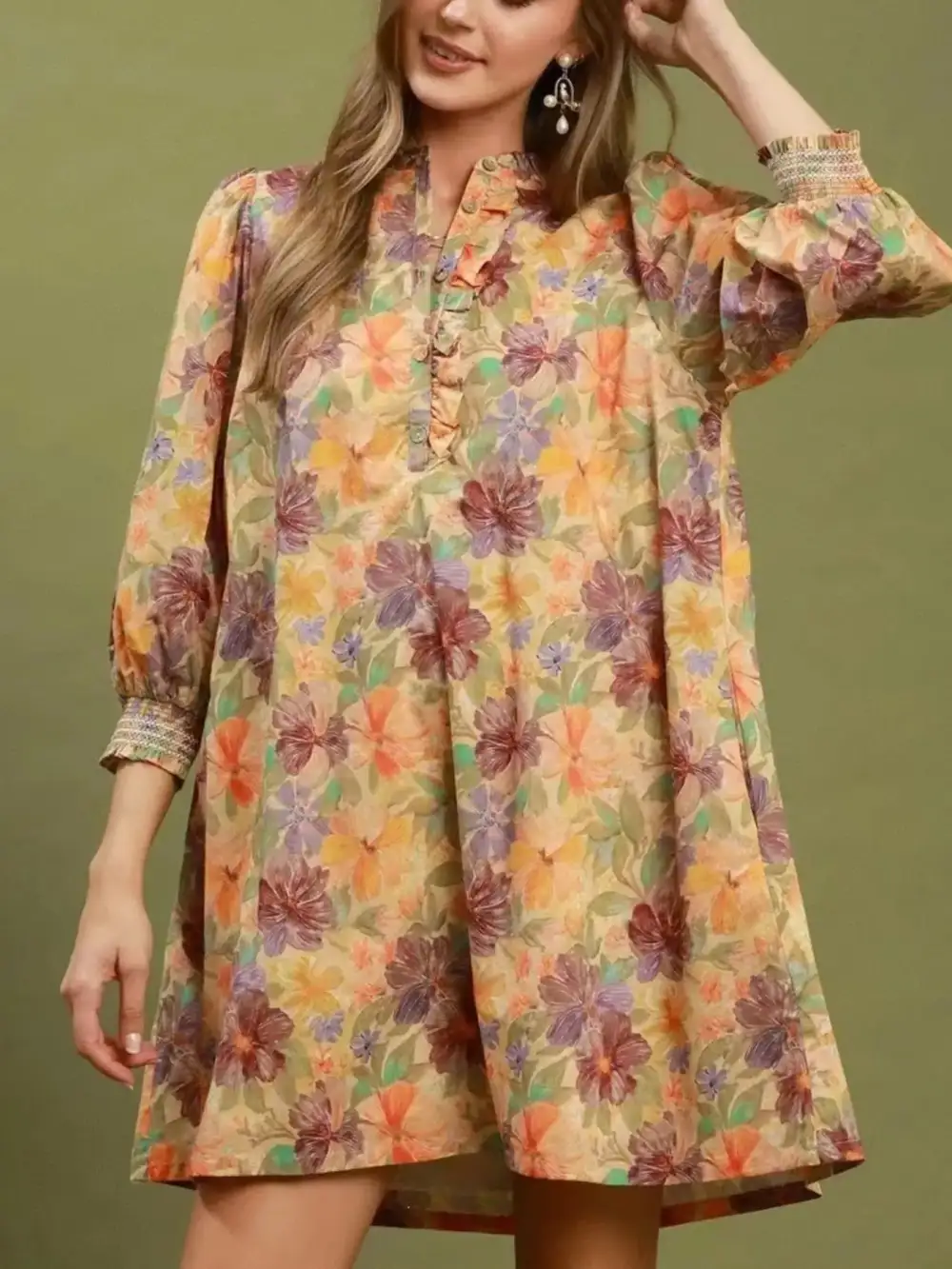 Floral Long Sleeve Short Sleeve Mini Dress