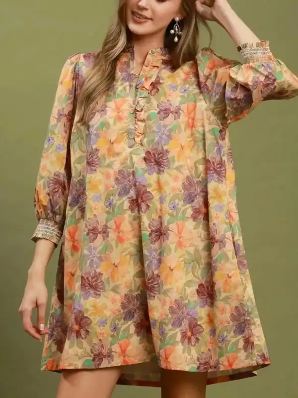 Floral Long Sleeve Short Sleeve Mini Dress
