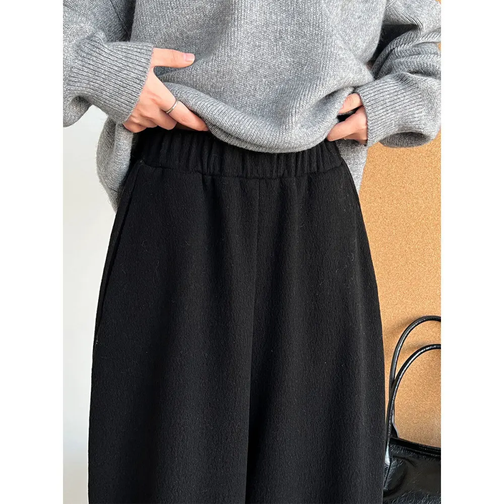 Casual Wool Fleece High Waist Straight Leg Pants