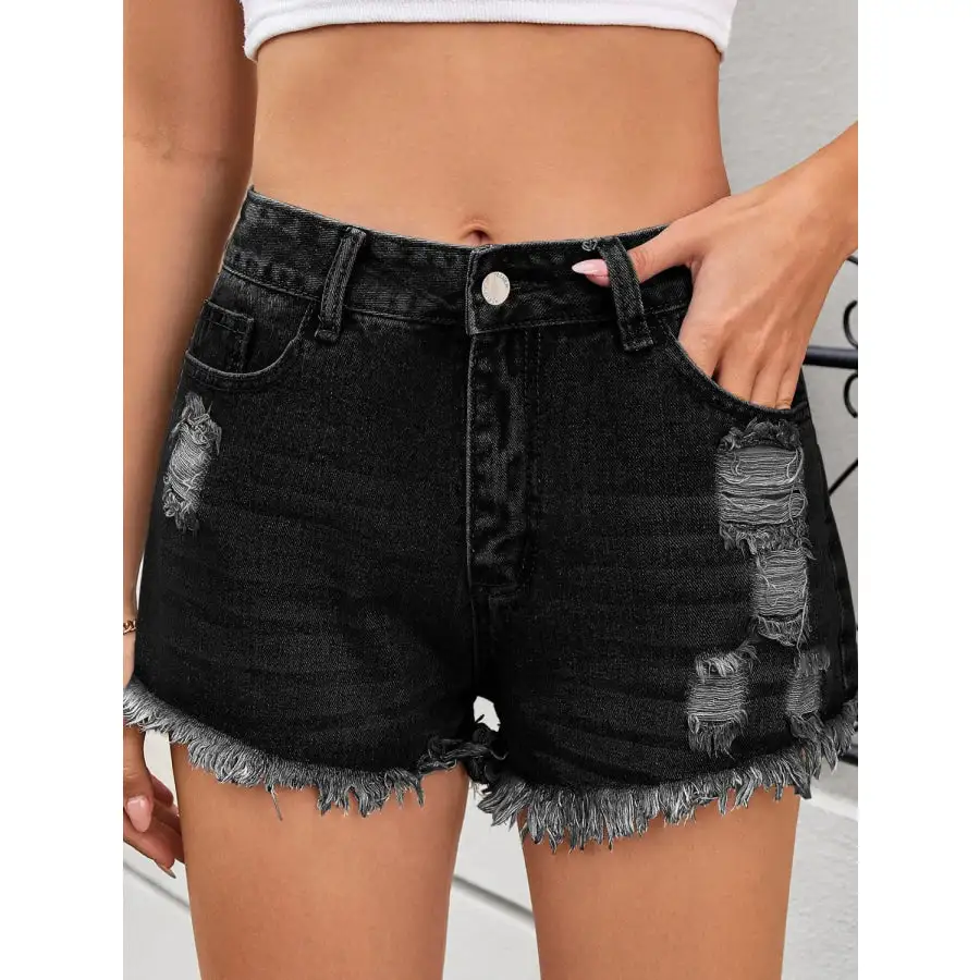Weekend Raw Hem Distressed Denim Shorts