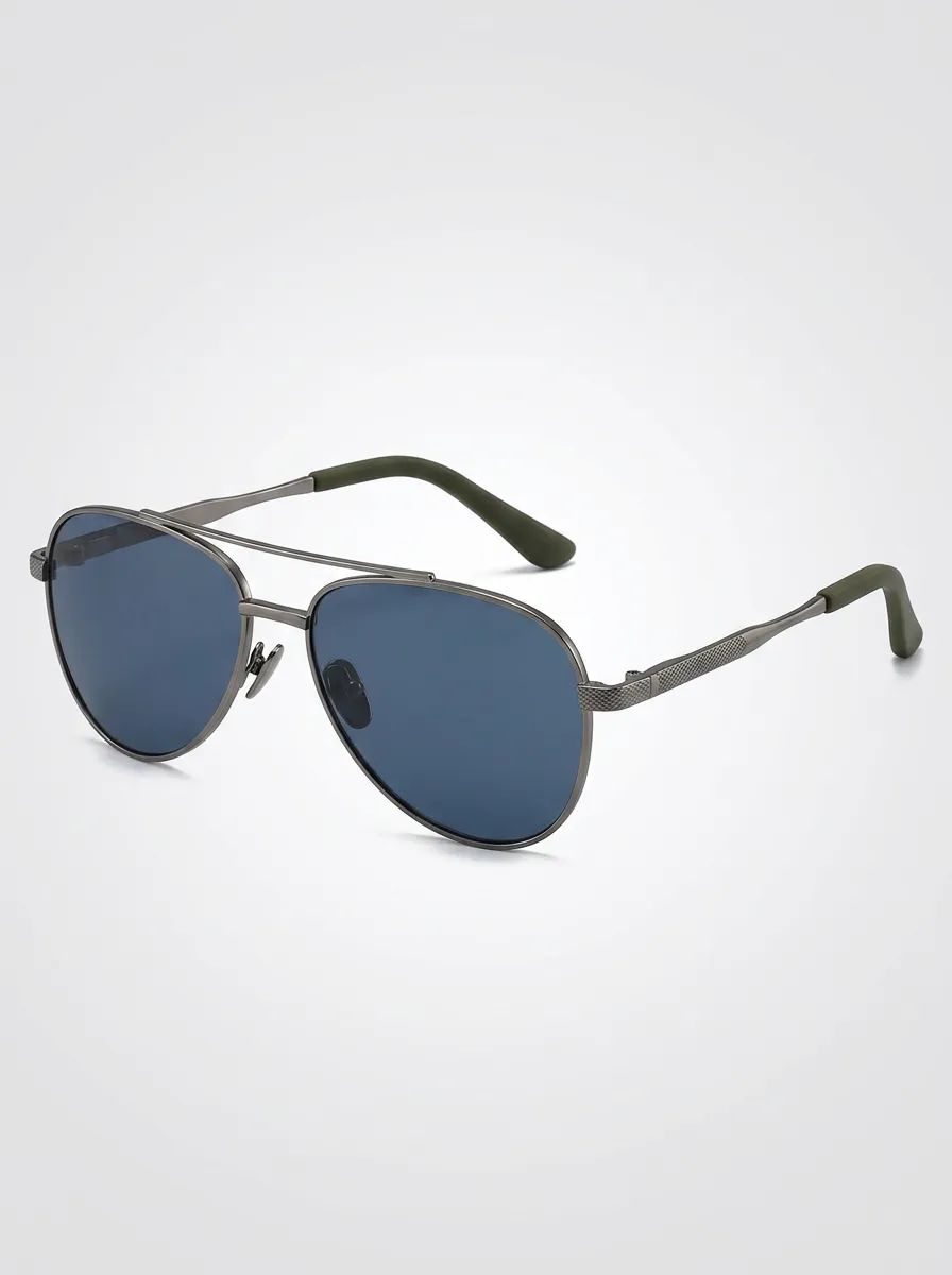 Unisex Metal Frame Aviator Blue Lens Sunglasses