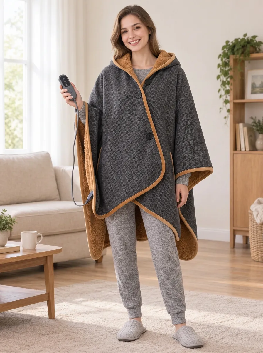 Herringbone Fleece Wearable Heated Blanket