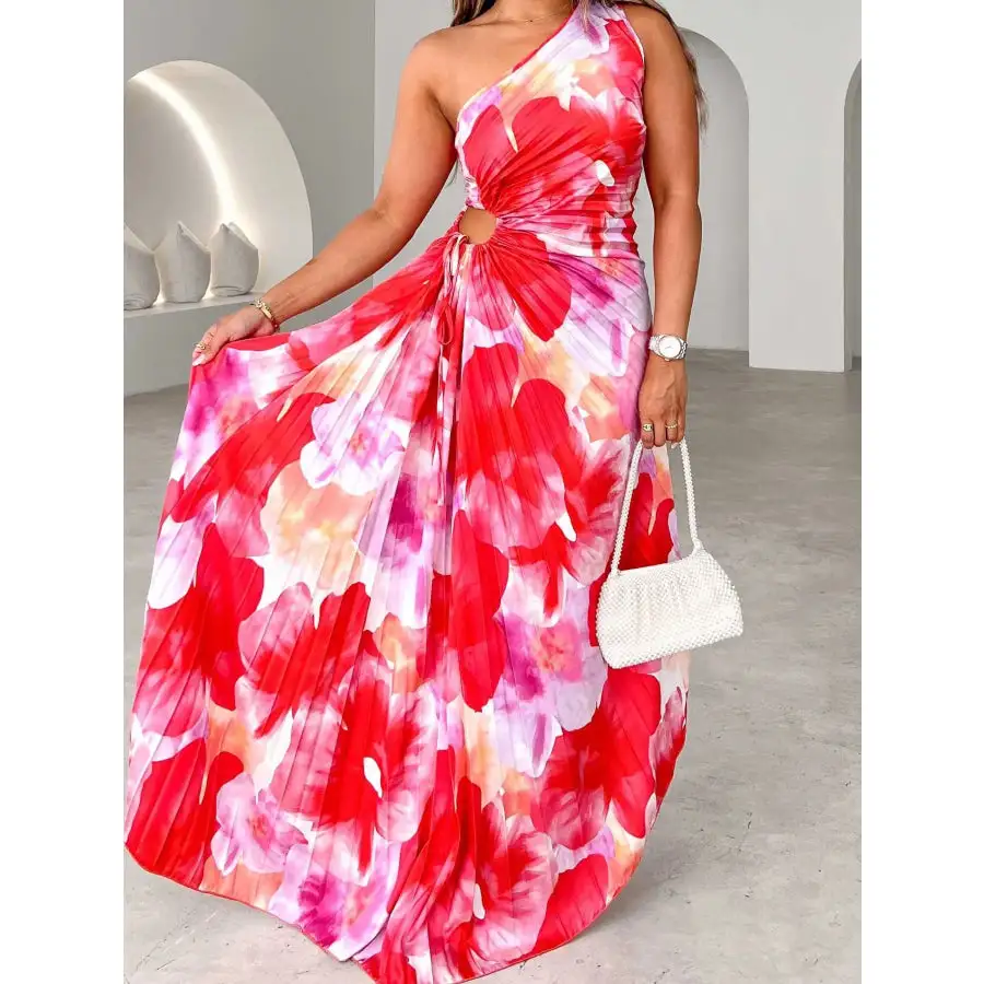 Printed One Shoulder Asymmetrical Maxi Dress
