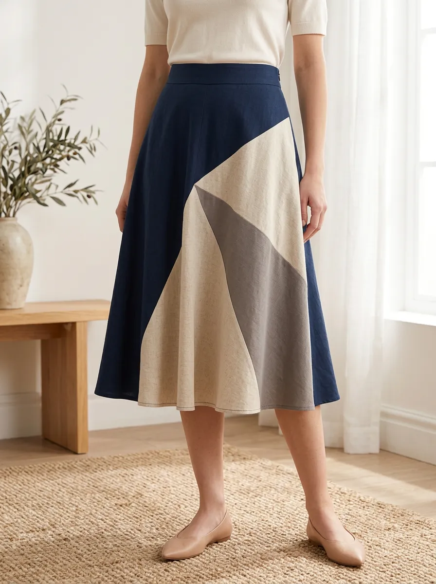 Women's And Neutral Color-block A-Line Midi Skirt
