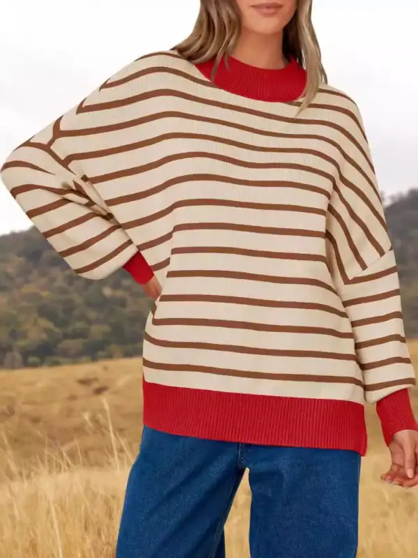 Modern Long Sleeve Round Neck Striped Sweater