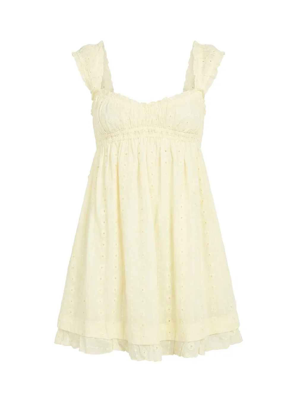 Yellow Eyelet Frill Mini Dress