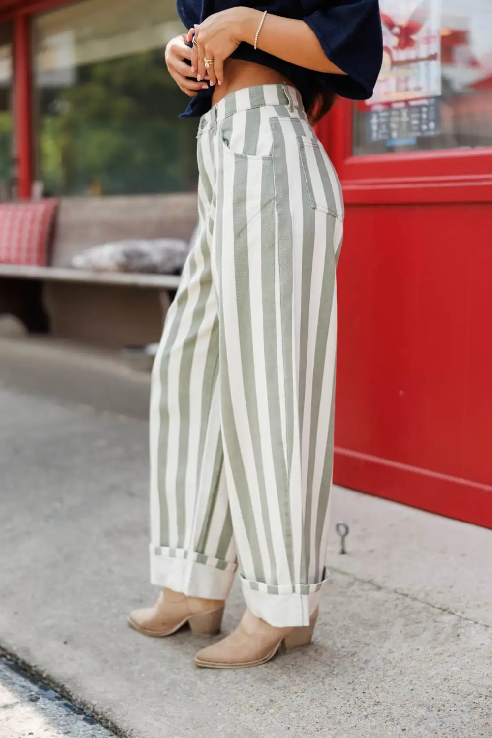 Barrel Rolled-Cuff Striped Jeans