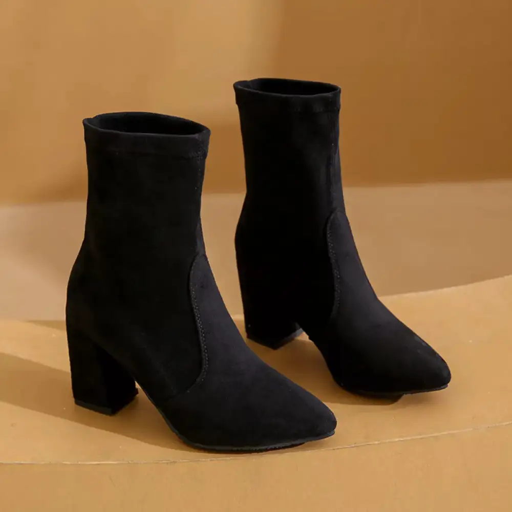 Flowy Point Toe Block Heels Boots