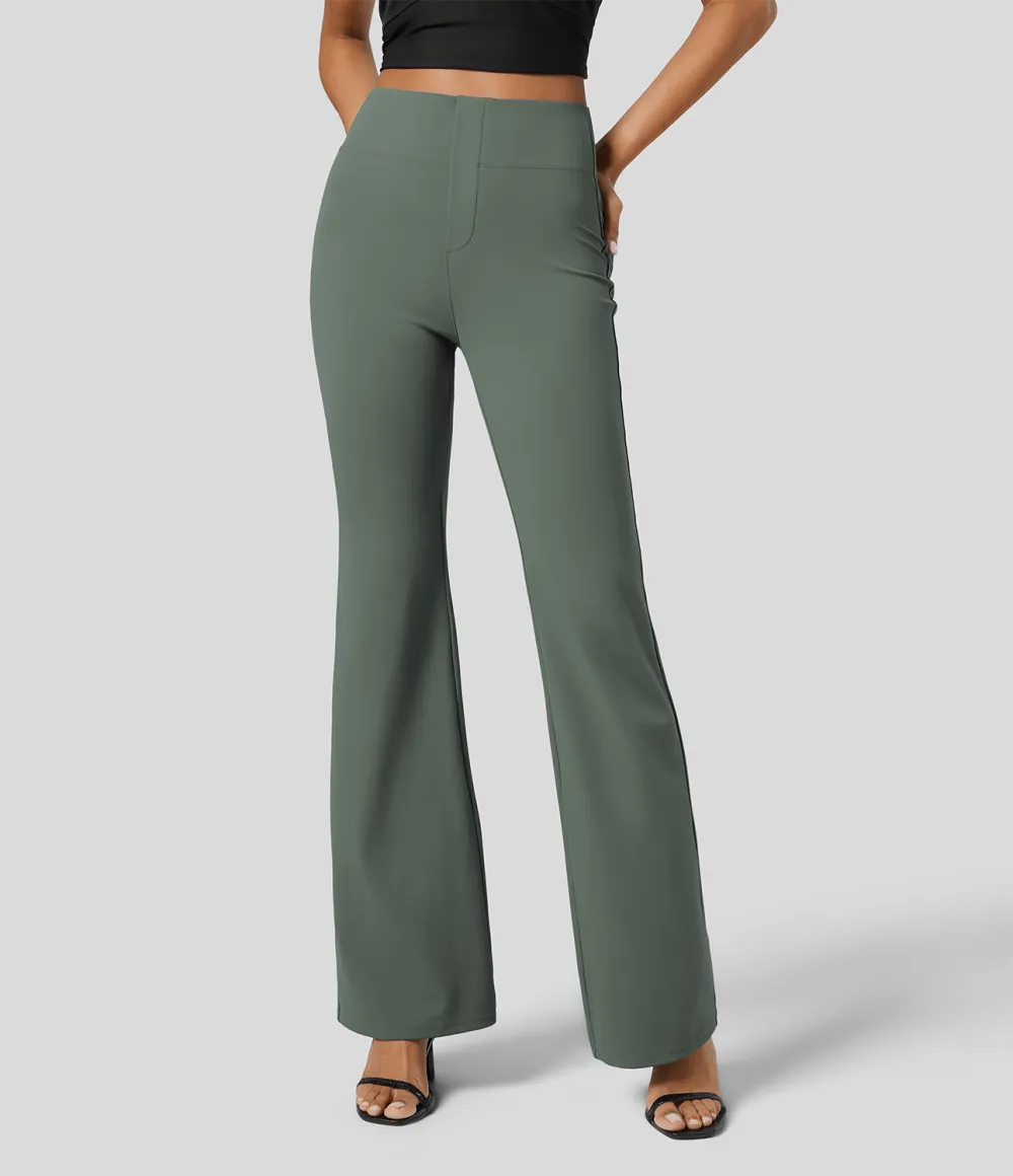  High Waisted Back Side Pocket Slight Flare Work Pants