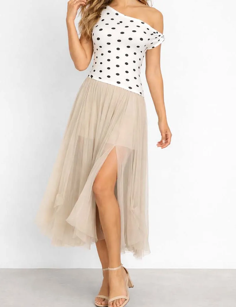 Chic Polka Dot One Shoulder Top