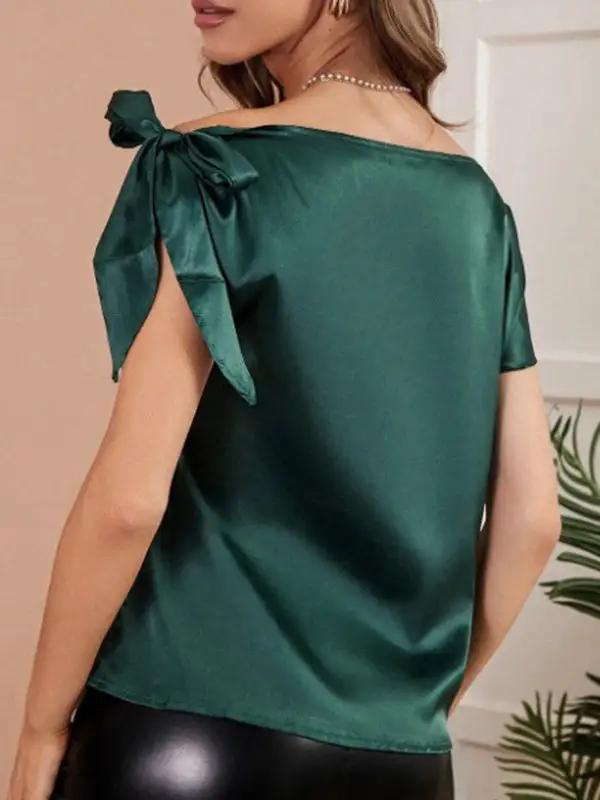 Relaxed Sleeveless Bowknot One Shoulder T-Shirt