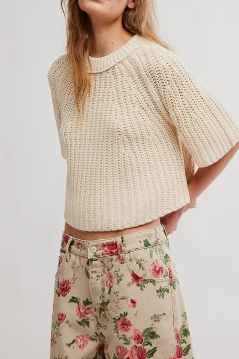 Beige Chunky Knit Cropped Sweater