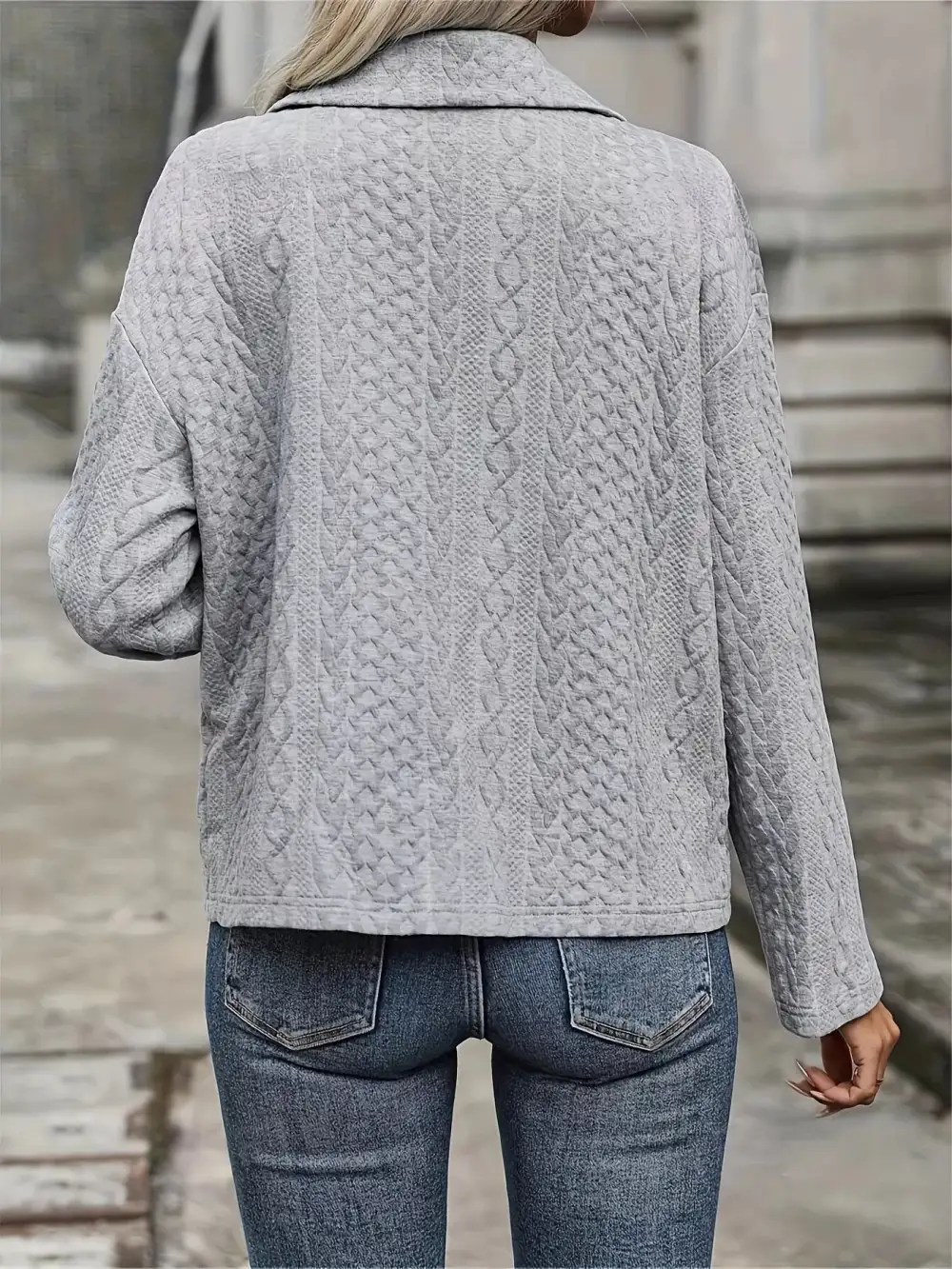 Textured Knit Button-up Jacket