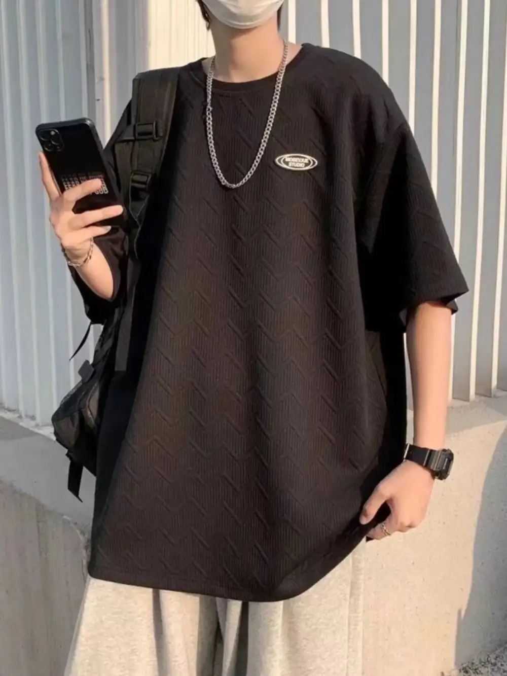 Textured Crew Neck Half Sleeve Tee