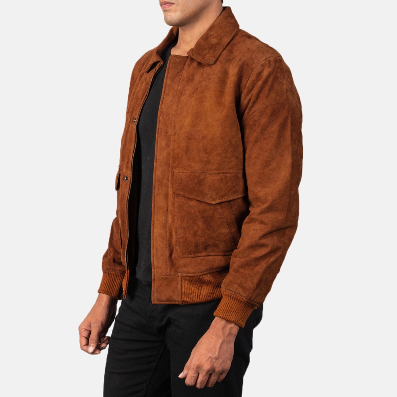 Men's Clean Line Bomber Suede Jacket