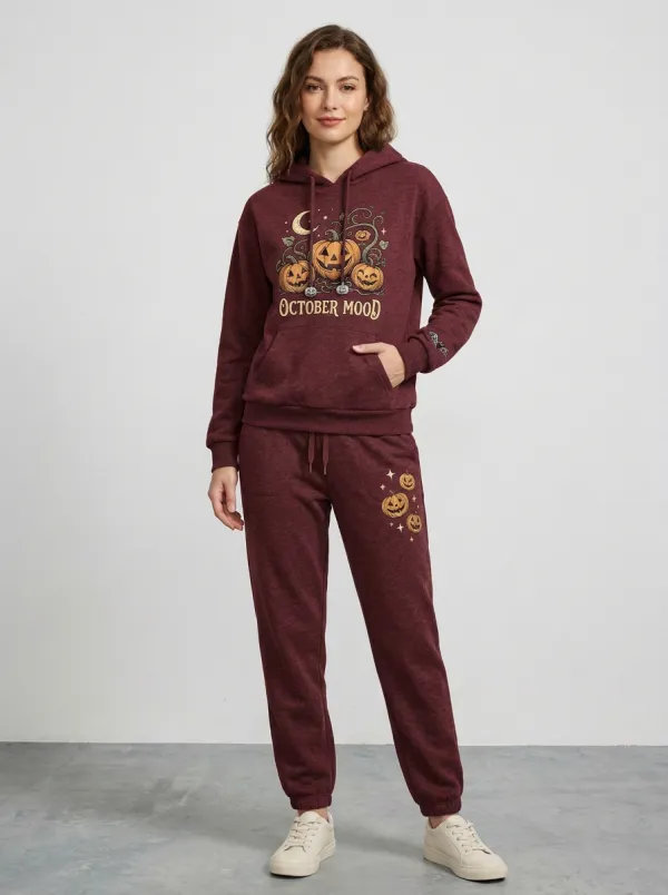 Women's Halloween October Mood Pumpkin Printed Jogger Set
