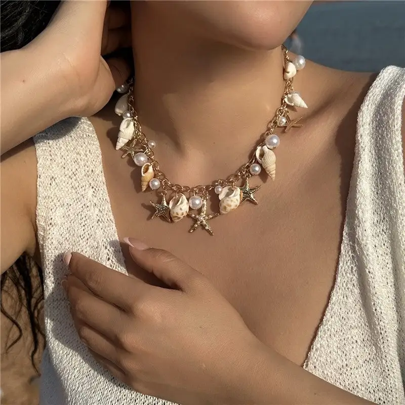 Pearl Seashell Starfish Pendant Necklace