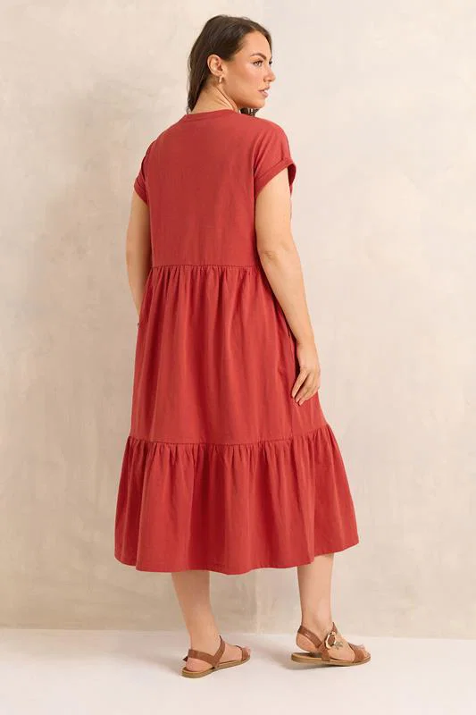 Rust Orange Cotton Midi Dress detail 3