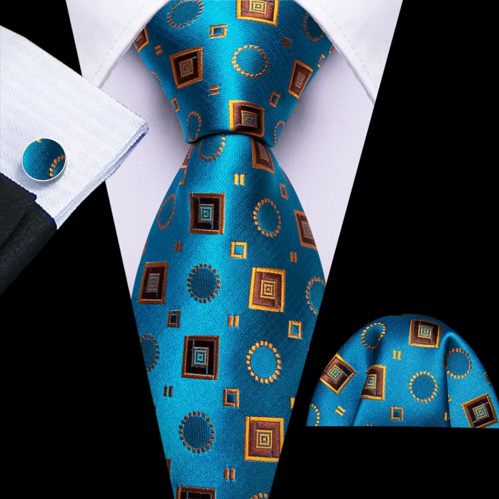 Teal Squares Necktie Set