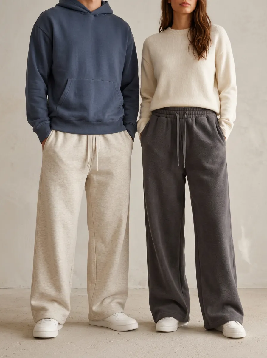 Unisex Fleece Polished Wide-Leg Track Pants
