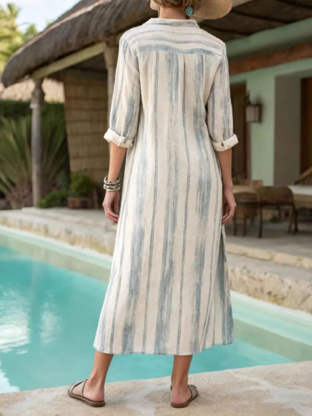 Striped Button Front Midi Dress
