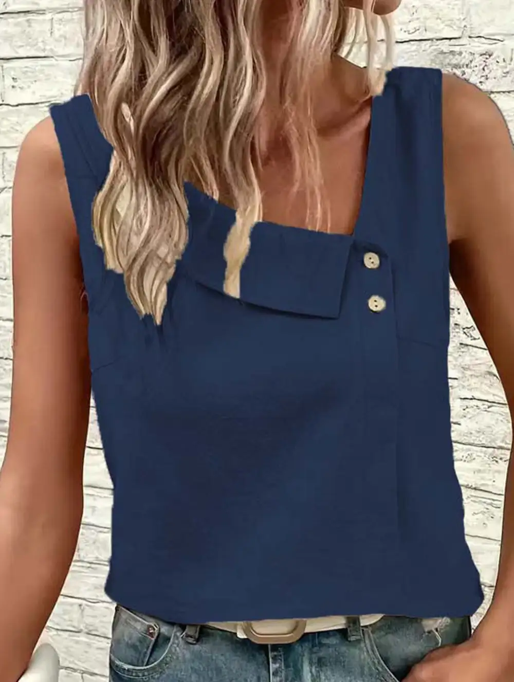 Asymmetric Shoulder Sleeveless Tank Top