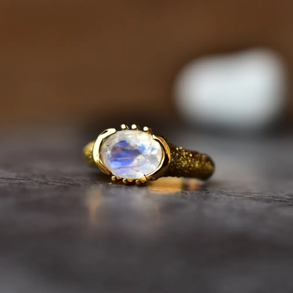 Soft-Profile Textured Moonstone Ring