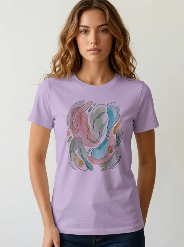 Women's Abstract Art Lover Watercolor Organic Shapes Printed T-shirt