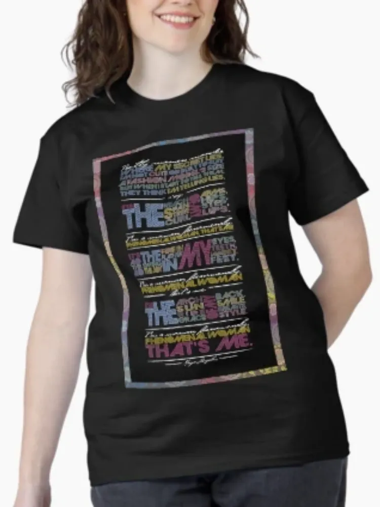 Women's Stylish Artistic Quote Print Crew Neck Short-Sleeve T-Shirt