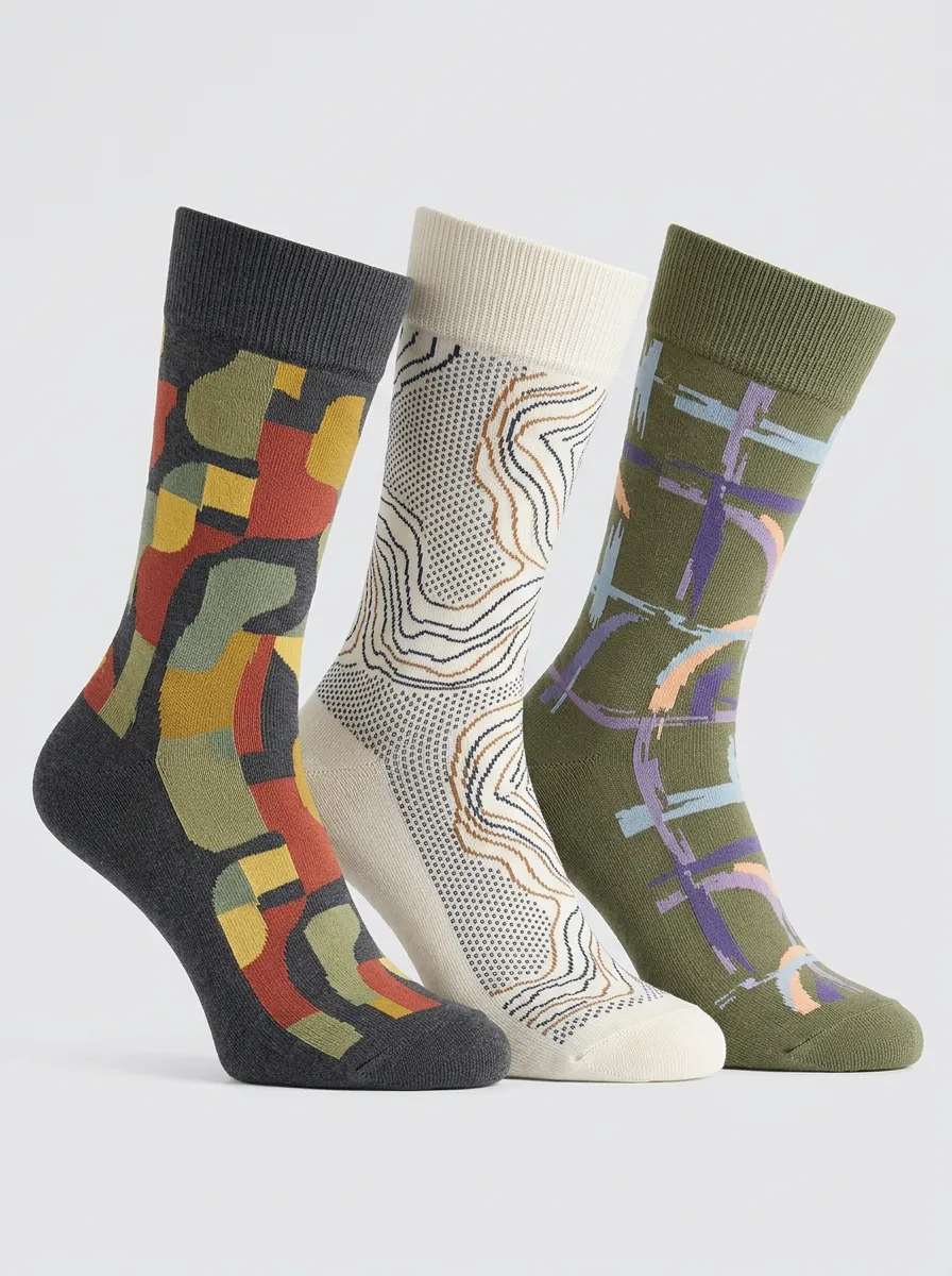 Men's Abstract Geometric Topographic Printed Three Pack Socks Graphic Pattern