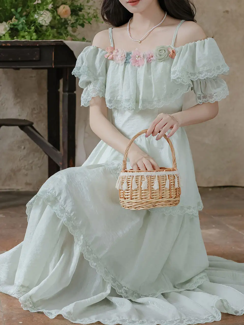 Chiffon Tiered Off Shoulder Maxi Dress