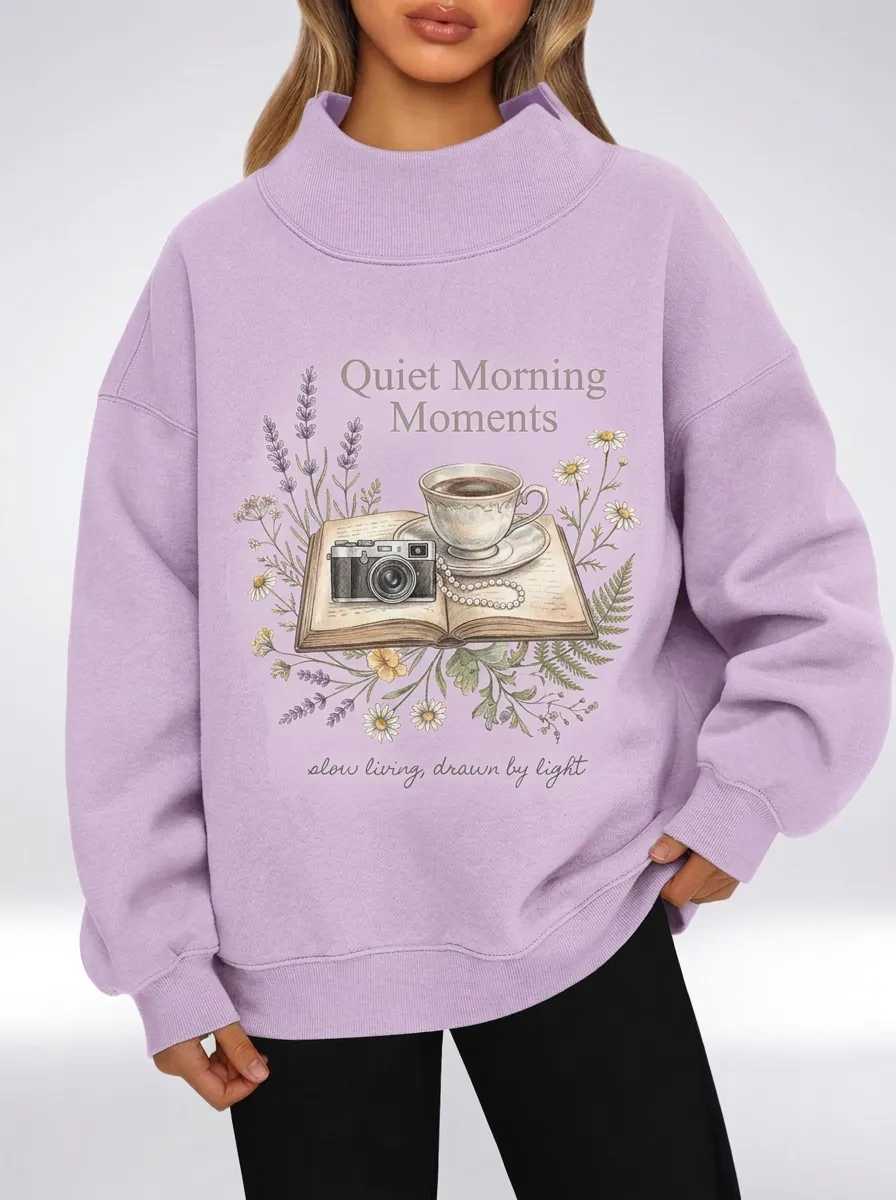 Women's Quiet Morning Coffee Camera Floral Graphic Sweatshirt