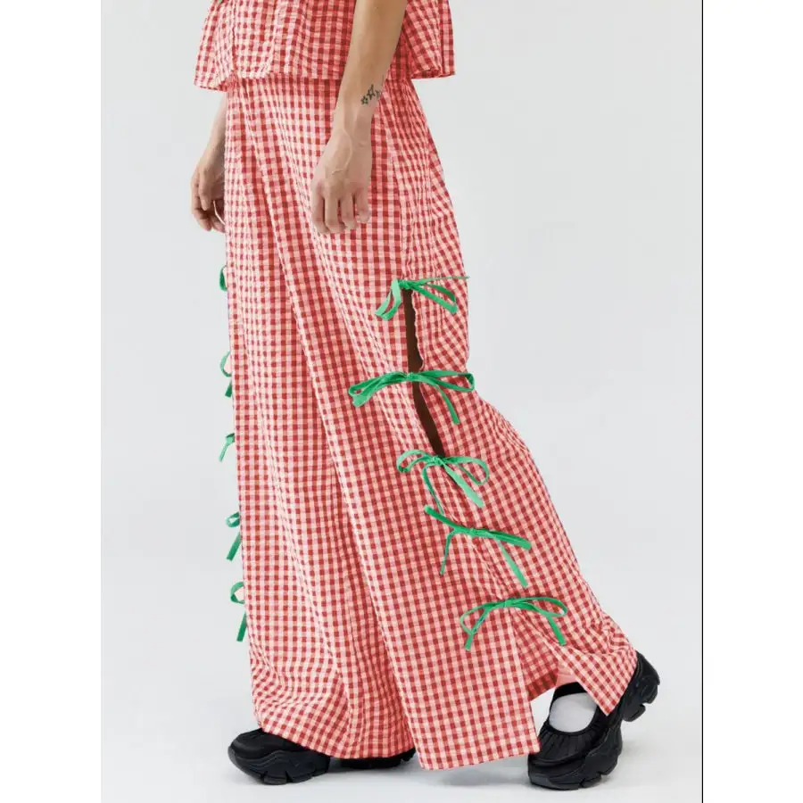 Side Tied Plaid Pants