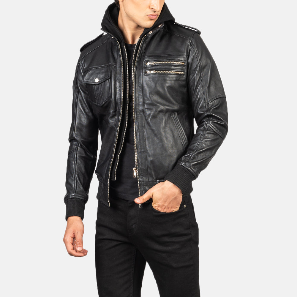 Men's Bomber Hooded Leather Jacket
