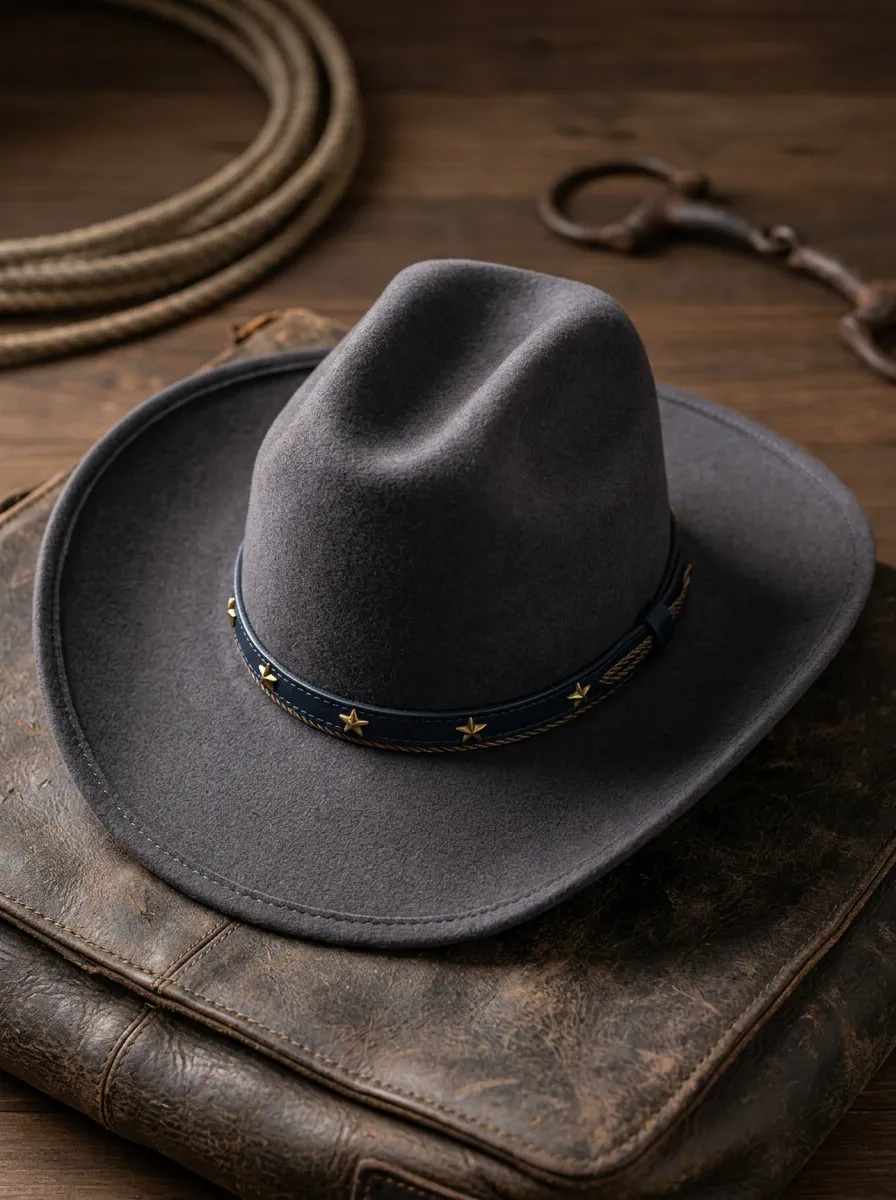Unisex Felt Cowboy Hat with Star Details and Stud Details