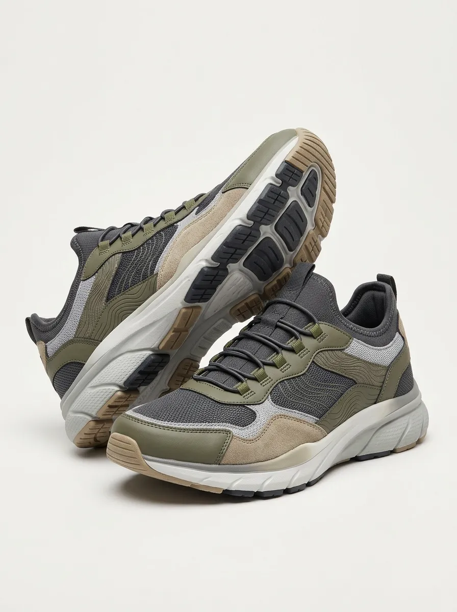 Men's Outdoor Hiking Suede Mesh Print Sneakers