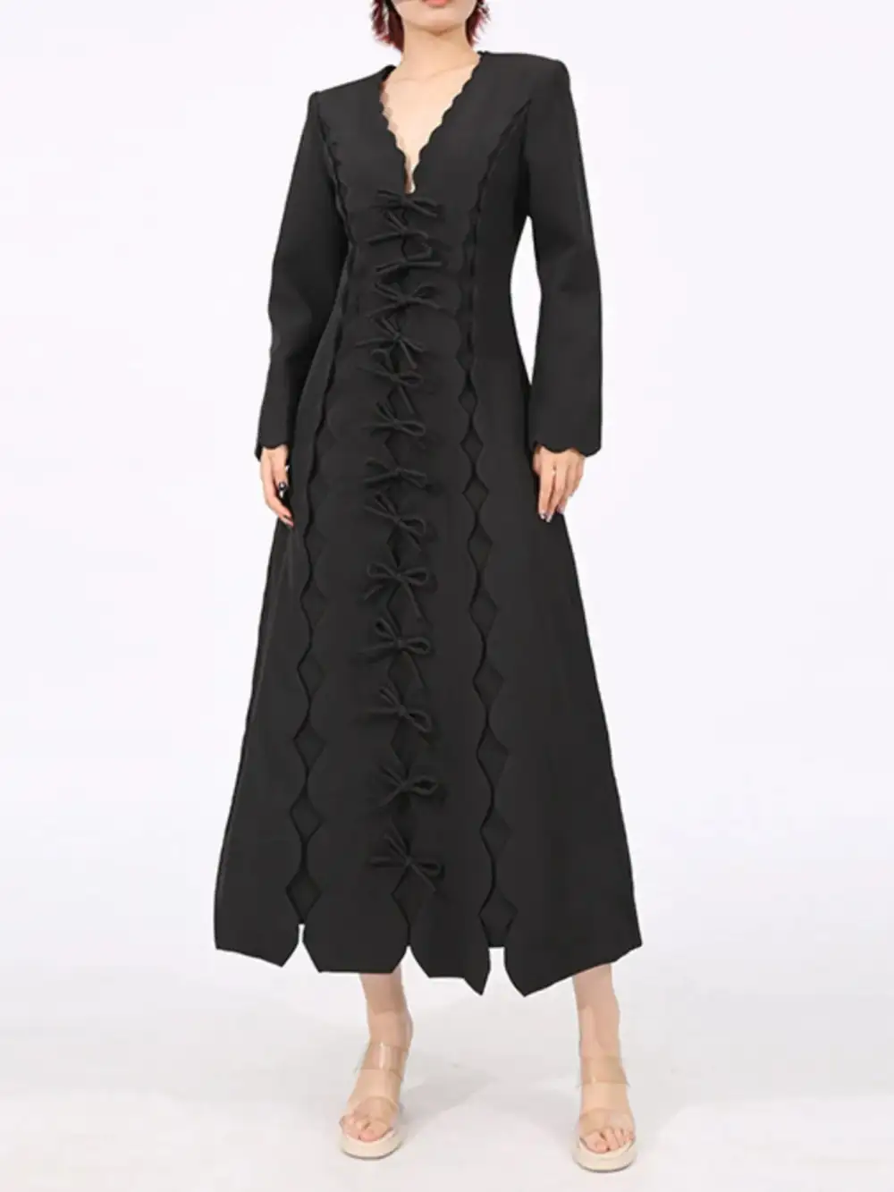 Layered Detail Long Sleeve Midi Dress