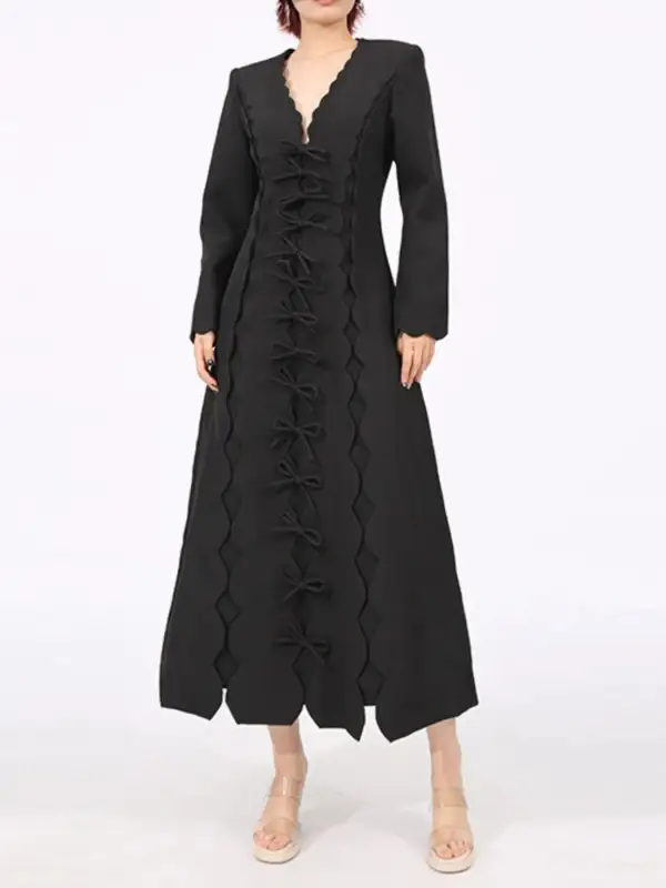 Layered Detail Long Sleeve Midi Dress