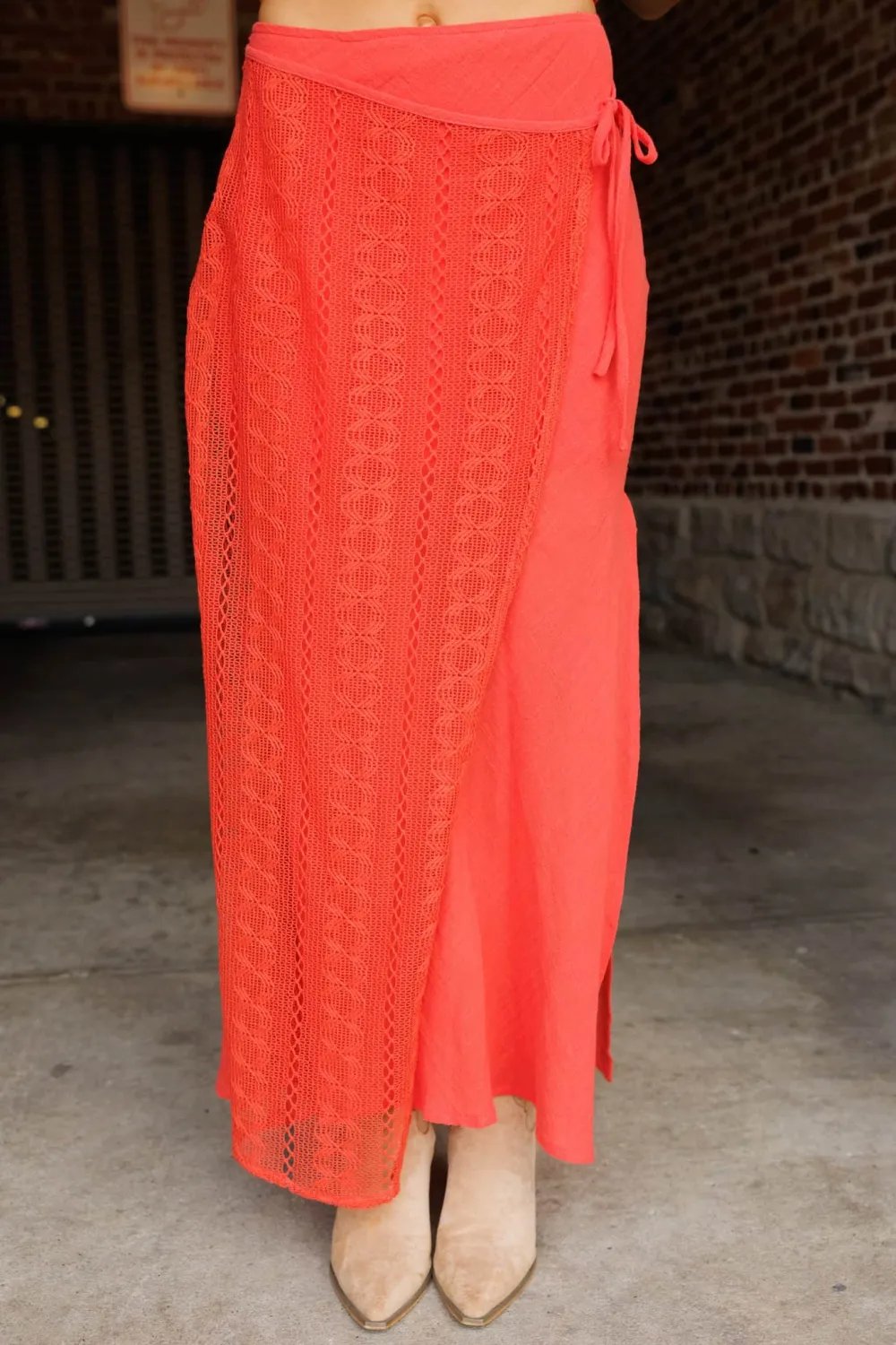 Lace Side Zipper Maxi Skirt